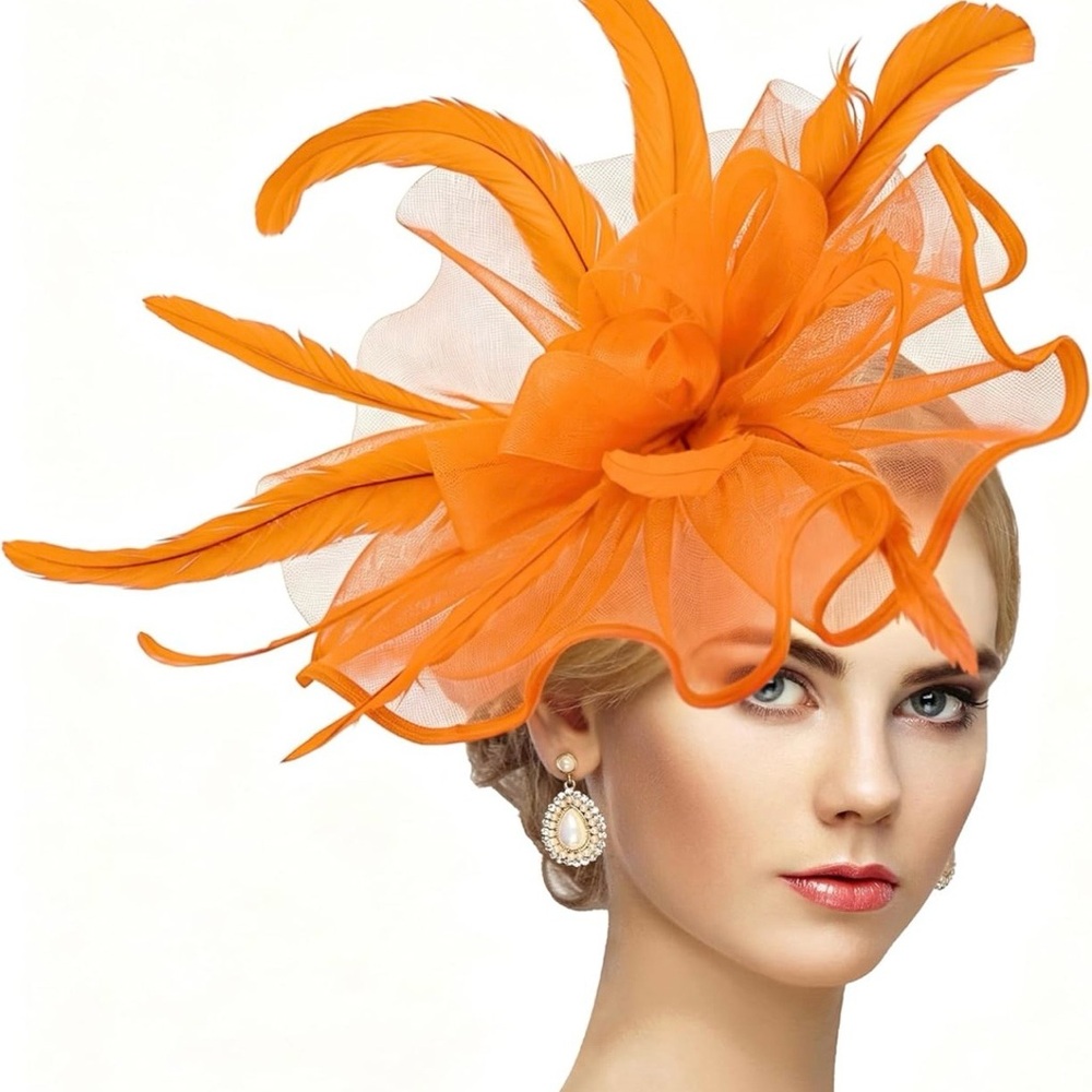 Elegant Orange Feathered Fascinator Hat for Women